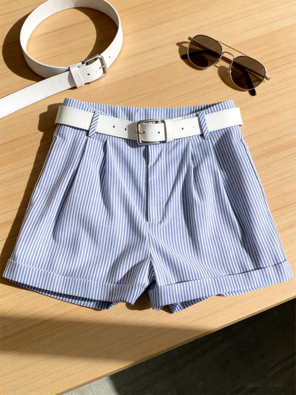 Striped Rolled Hem Shorts, image 3