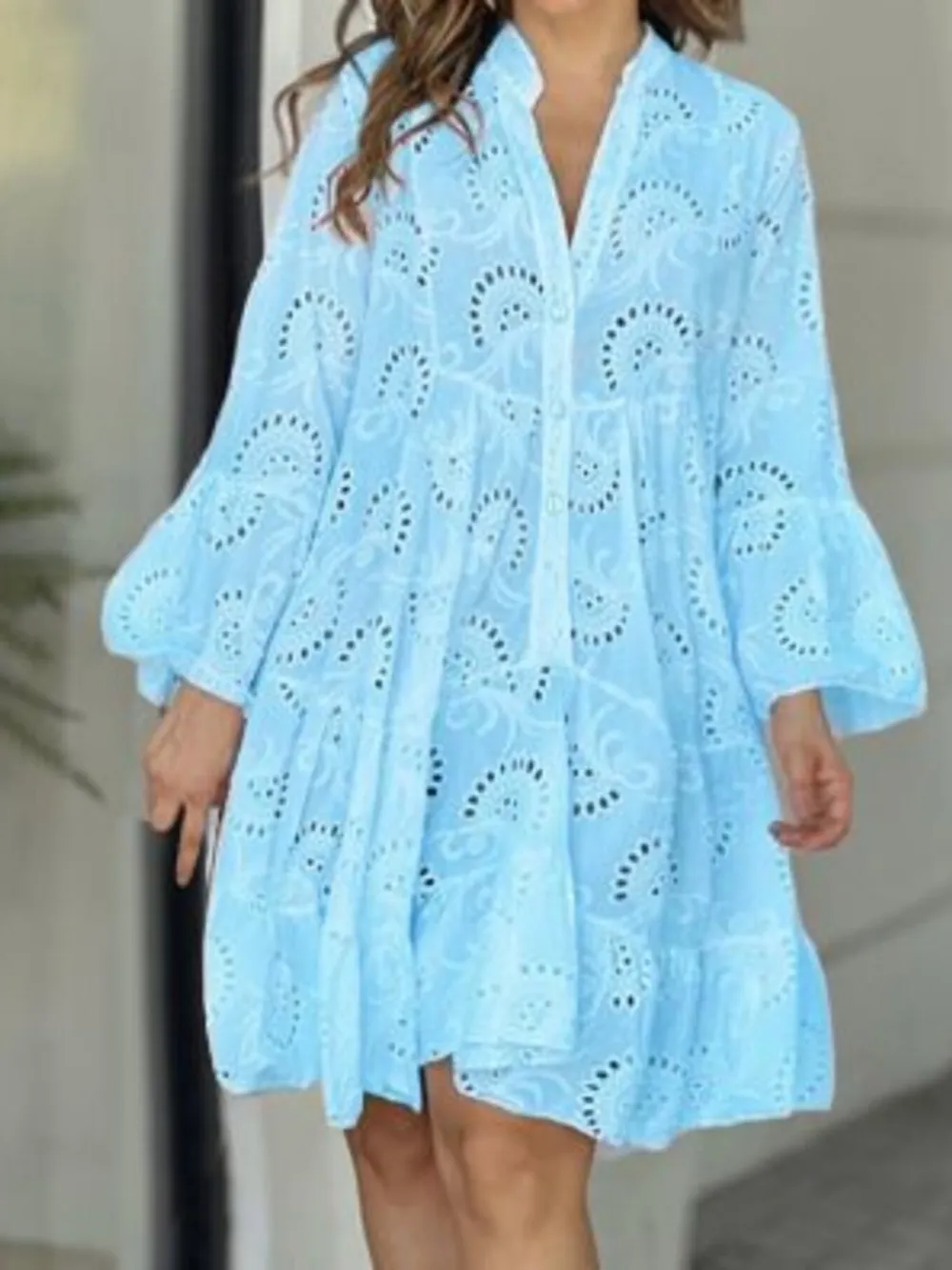 Full Size Eyelet Ruffled Hem Tiered Dress Plus Size