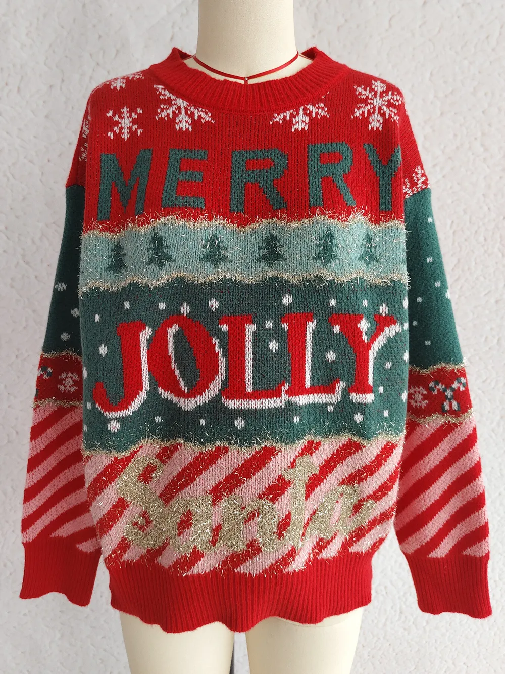 Christmas Letter Round Neck Long Sleeve Sweater, image 9