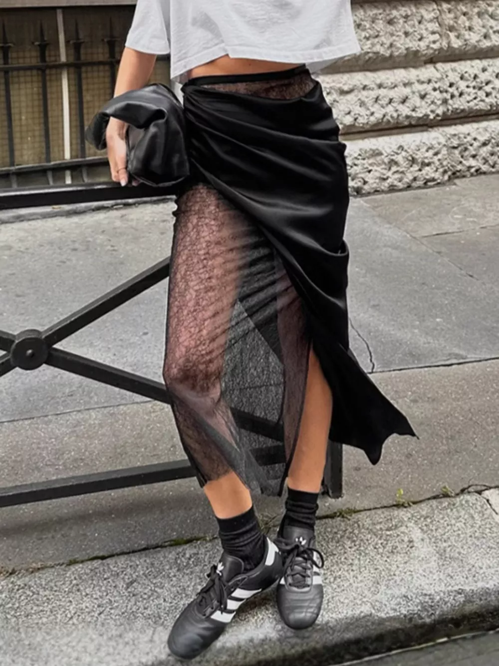 Lace Panel Midi Skirt, image 4