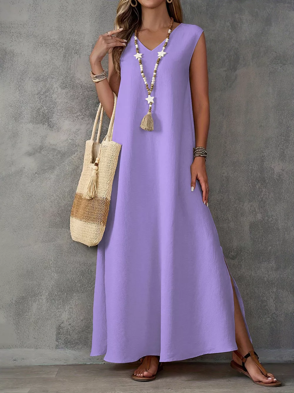 Sleeveless V-Neck Side-Slit Maxi Dress, image 9