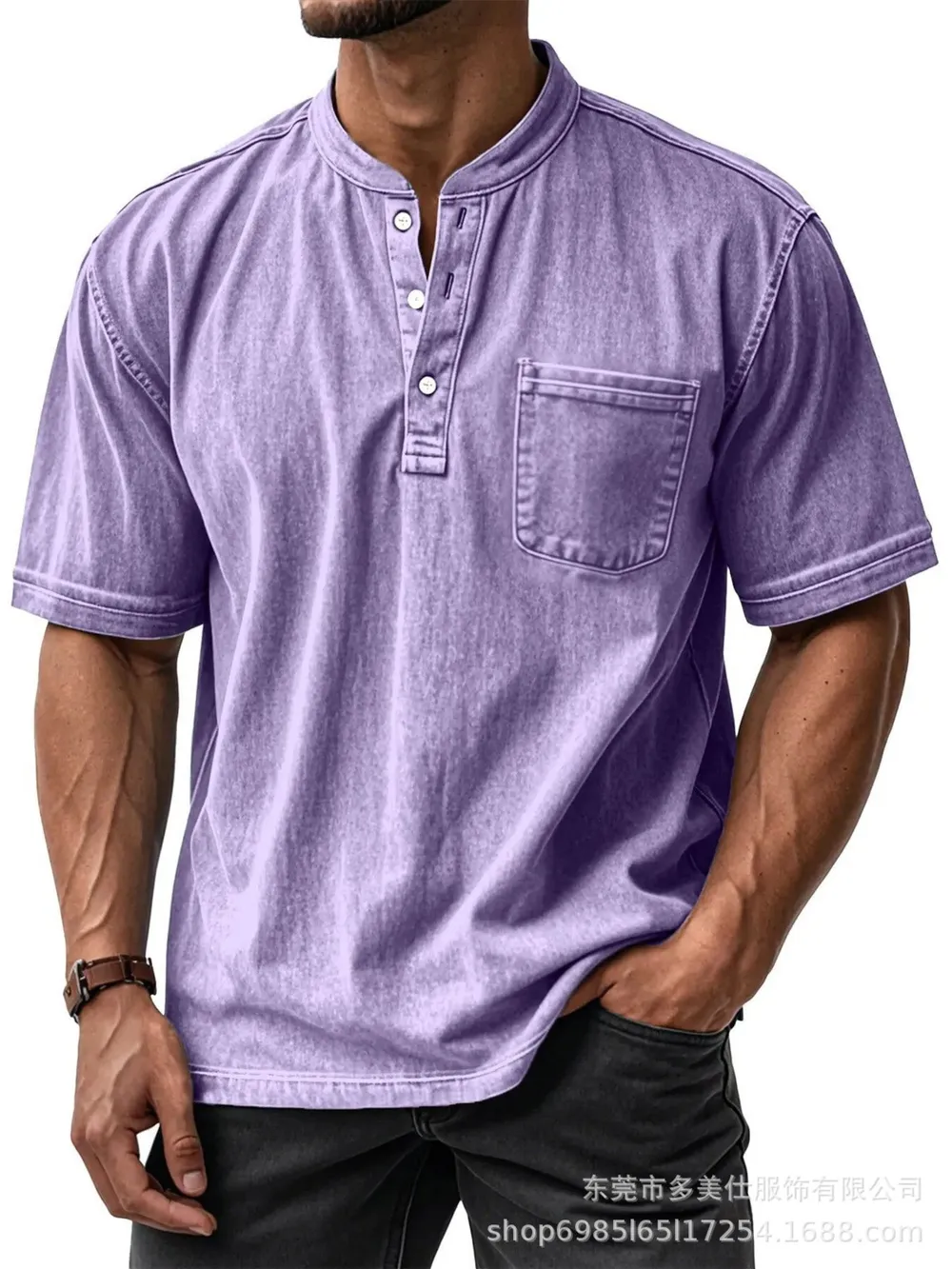 Men's Full Size Button Detail Short Sleeve Top Plus Size, image 12