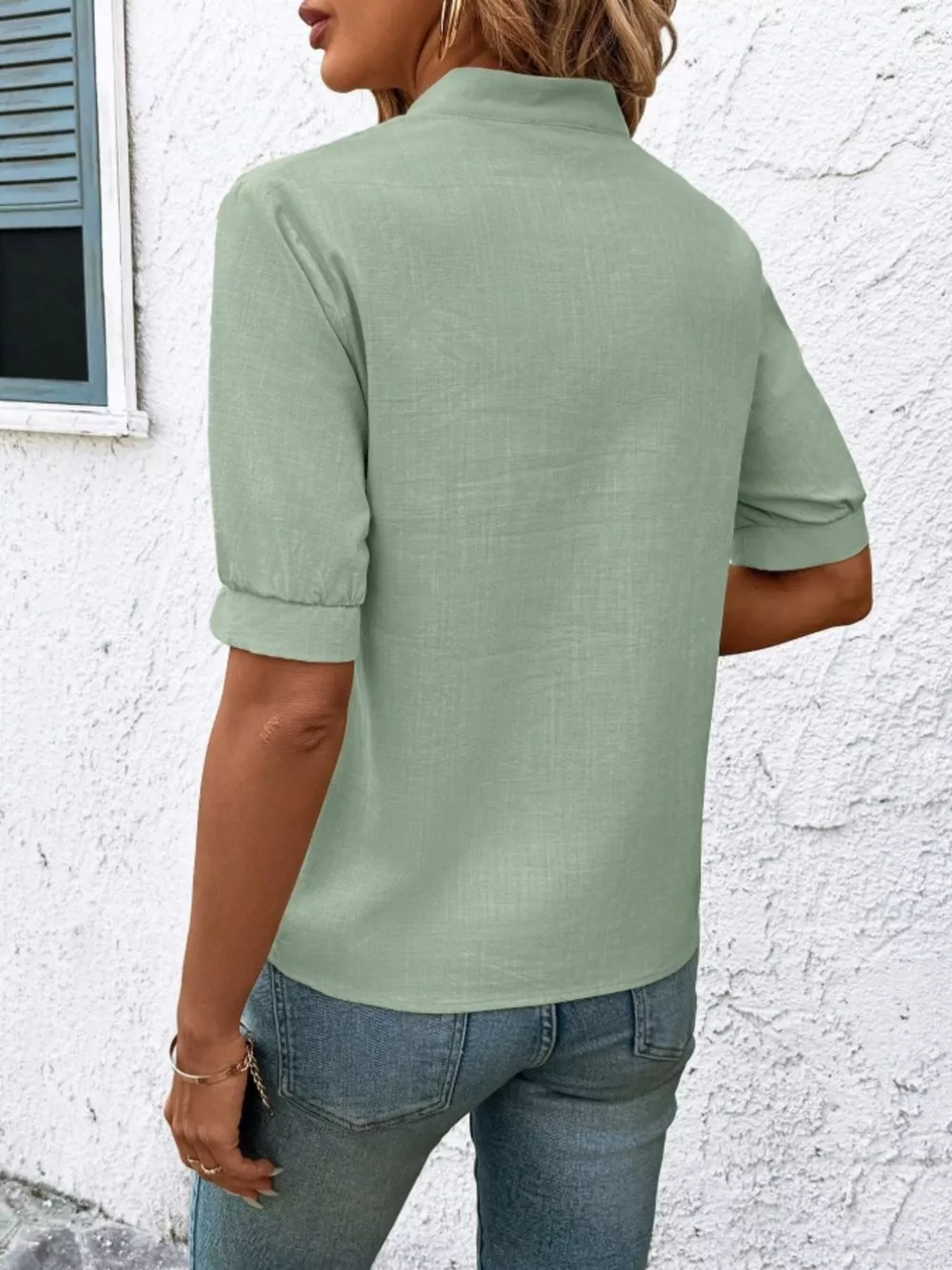 Embroidered Notched Short Sleeve Blouse, image 13