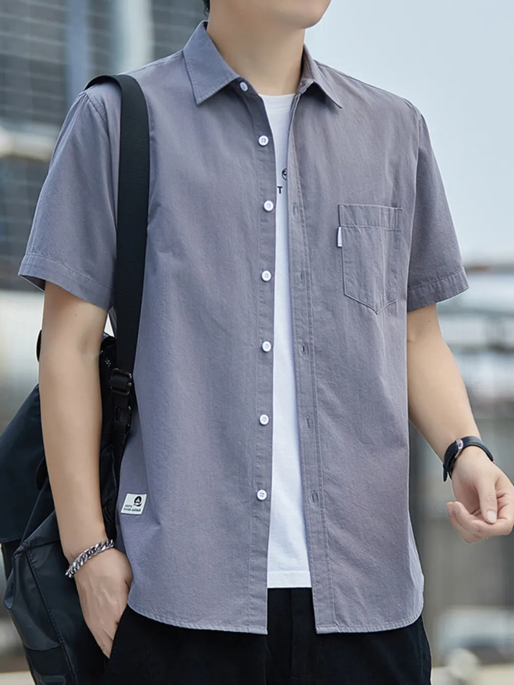 Men's Plus Size Short Sleeve Button-Up Casual Shirt, image 4