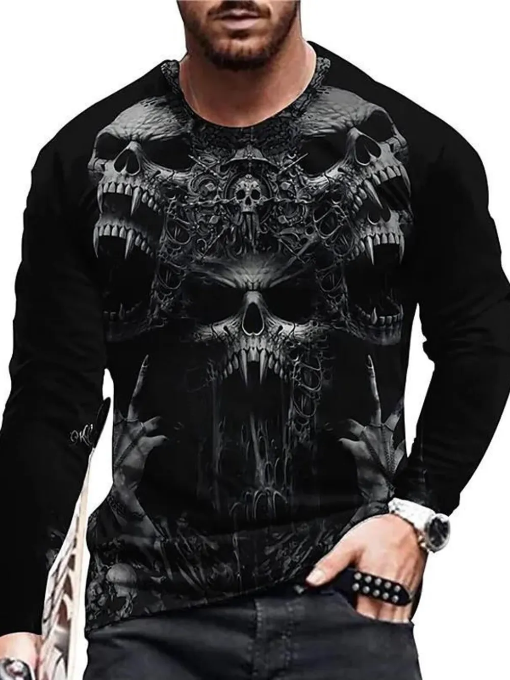 Men's Full Size Skeleton Embrace Long Sleeve T-Shirt Plus Size, image 2