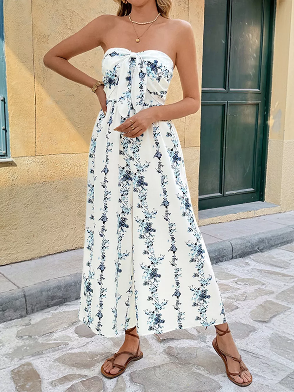 Tie Front Strapless Wide Leg Jumpsuit, image 5