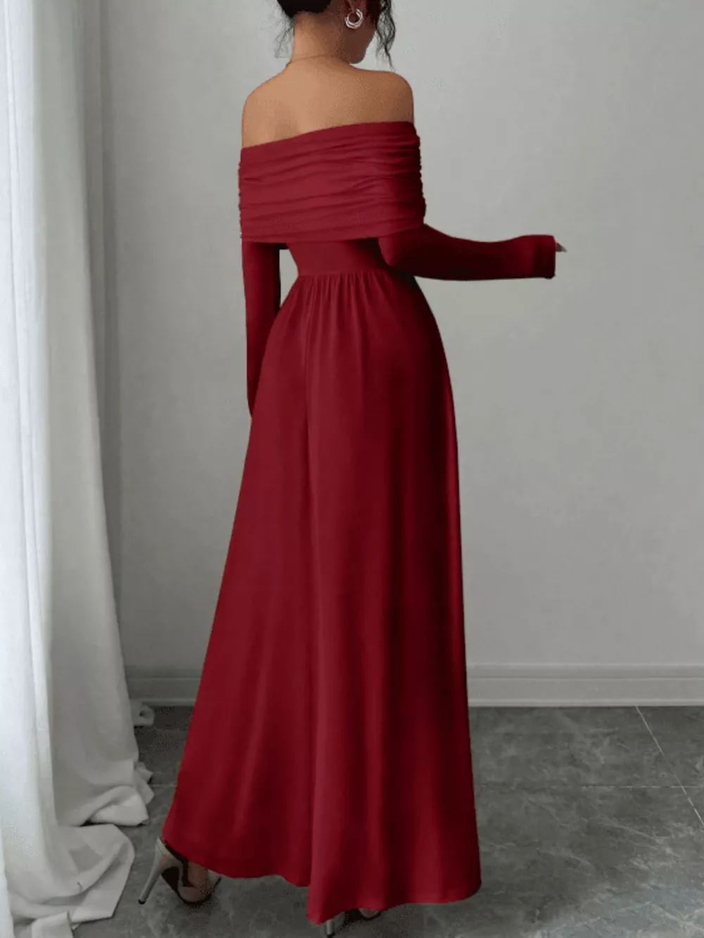 Off-Shoulder Long Sleeve Maxi Dress, image 4