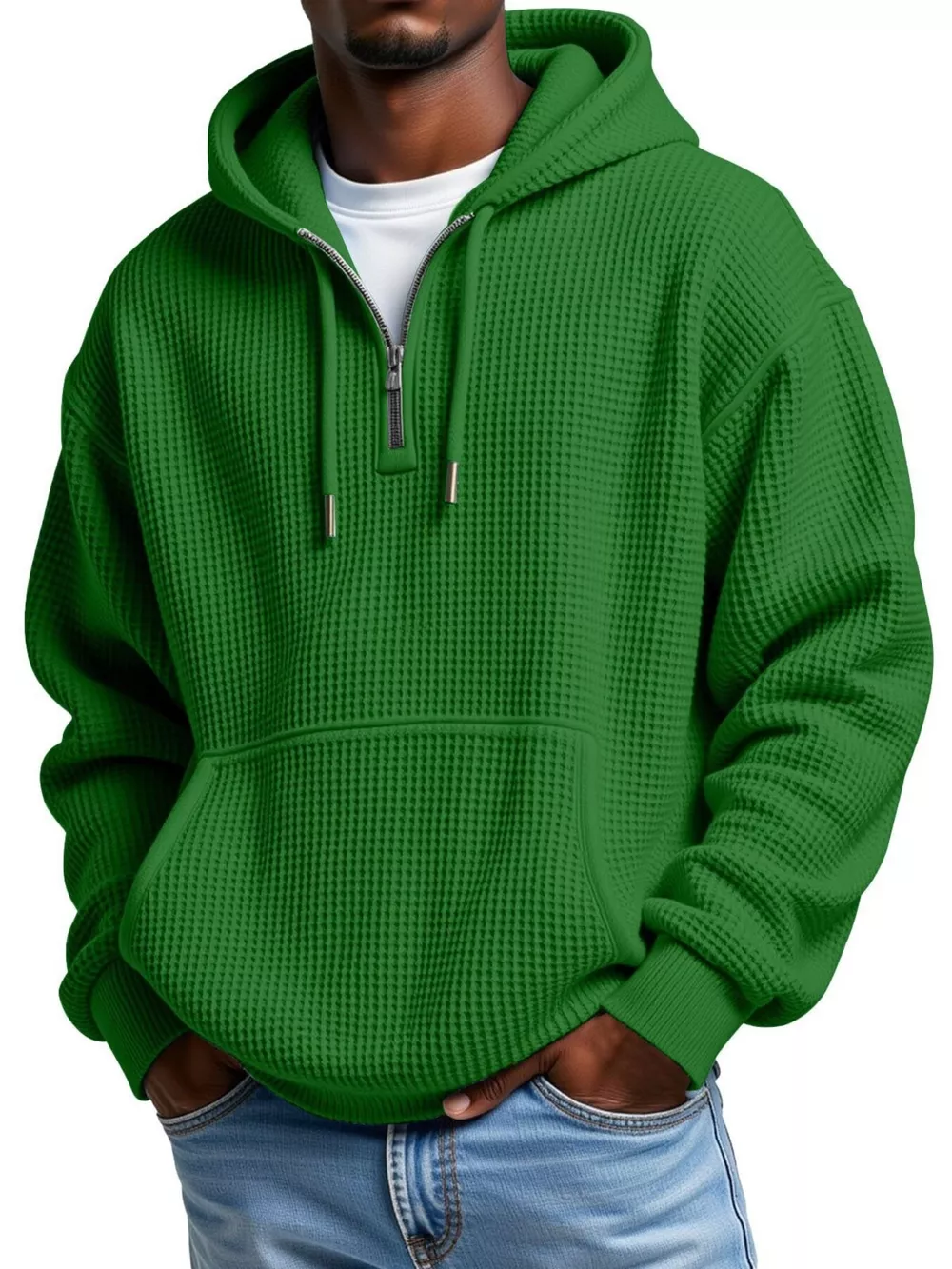 Men's Full Size Textured Waffle Knit Half-Zip Hoodie Plus Size, image 6