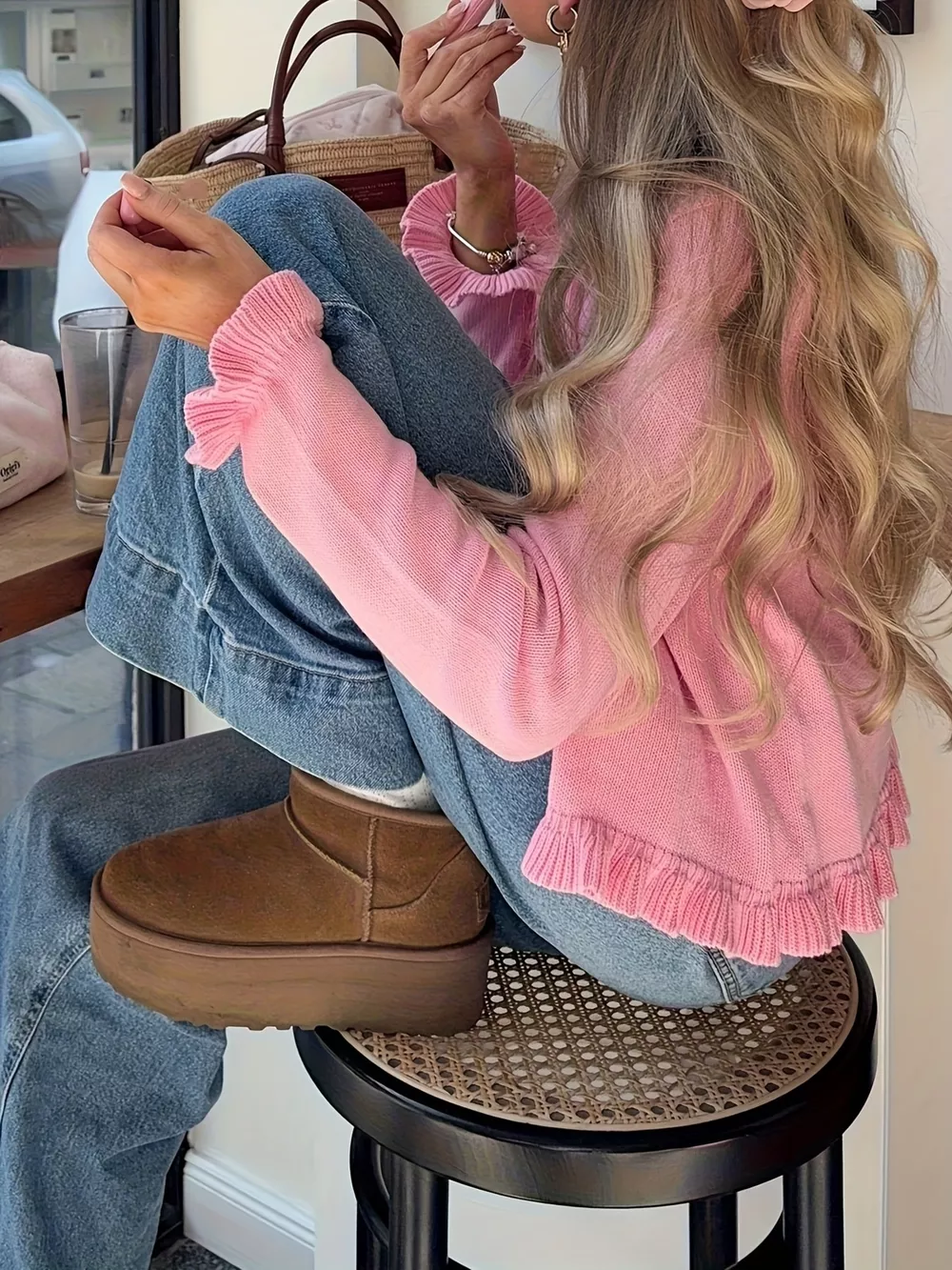 Ruffled Trim Knit Cardigan, image 2