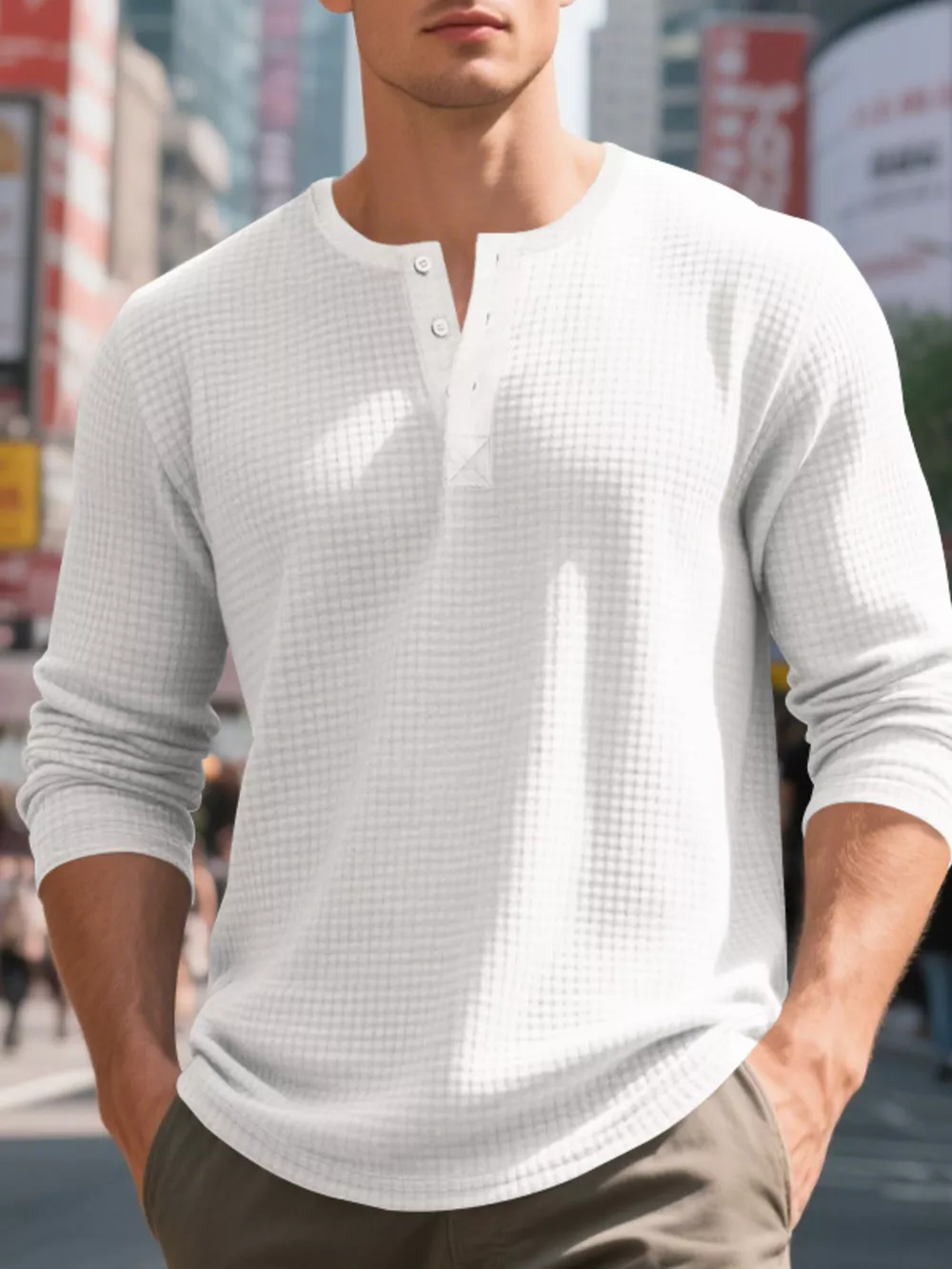 Men's Plus Size Casual Waffle Knit Henley T-Shirt, image 8