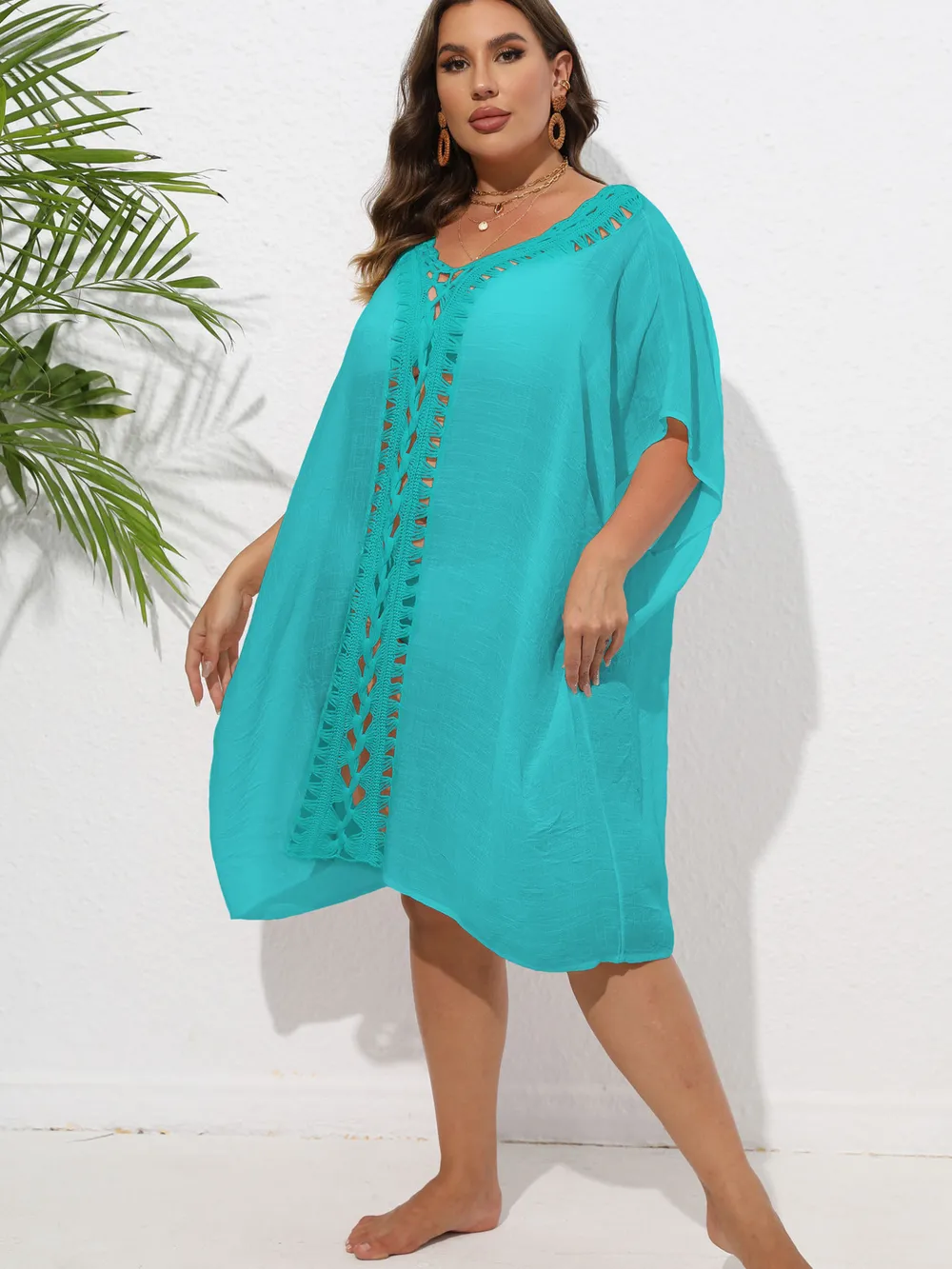 Crochet Trim V-Neck Beach Cover Up Dress, image 28