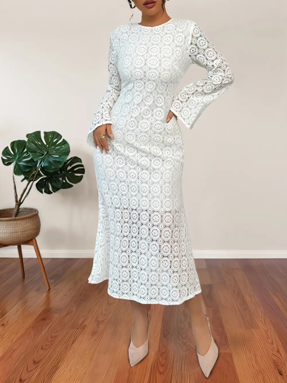 Lace Long Sleeve Midi Dress, image 4
