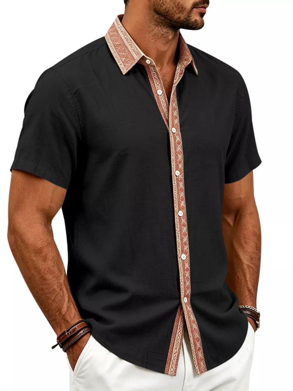 Men's Full Size Casual Short Sleeve Linen Shirt Plus Size, image 4