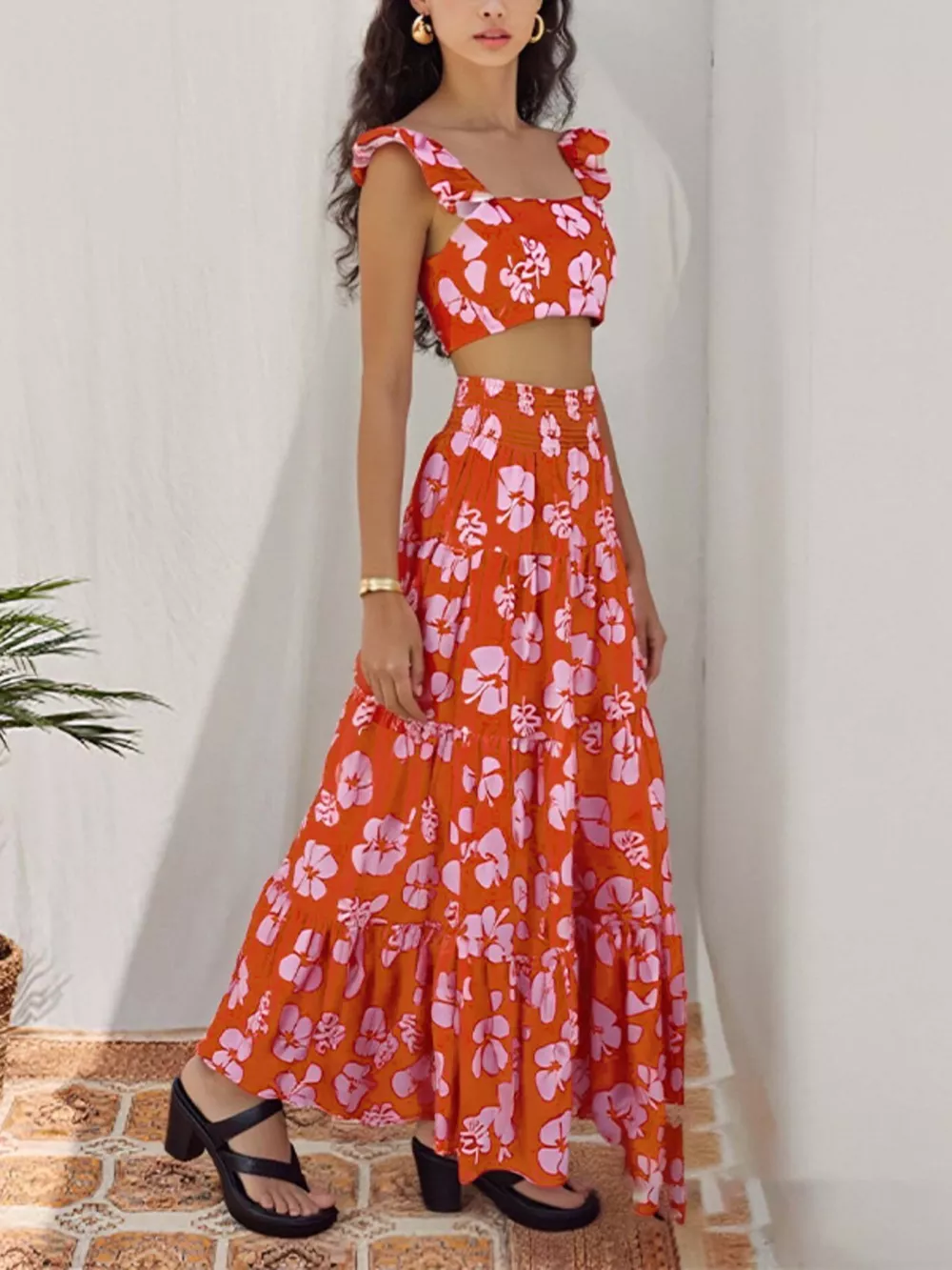 Crop Top and Tiered Maxi Skirt Set, image 2
