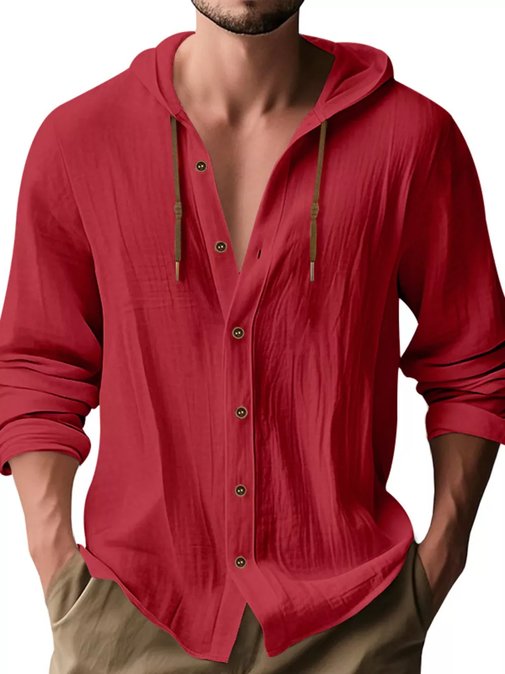 Men's Full Size Drawstring Button Up Hooded Shirt Plus Size, image 7