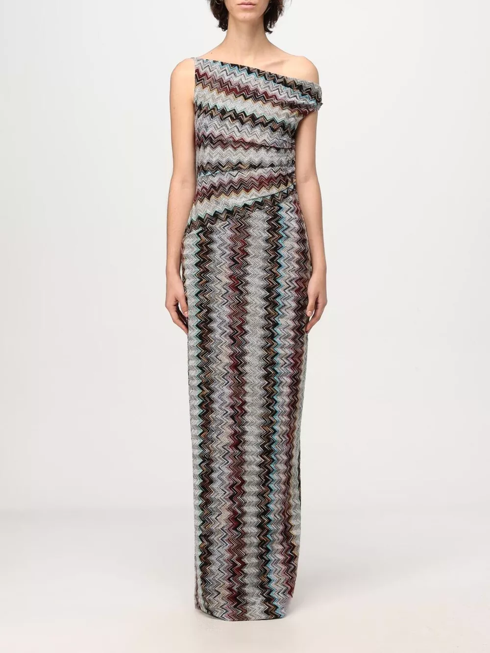 One-Shoulder Zigzag Knit Maxi Dress, image 5