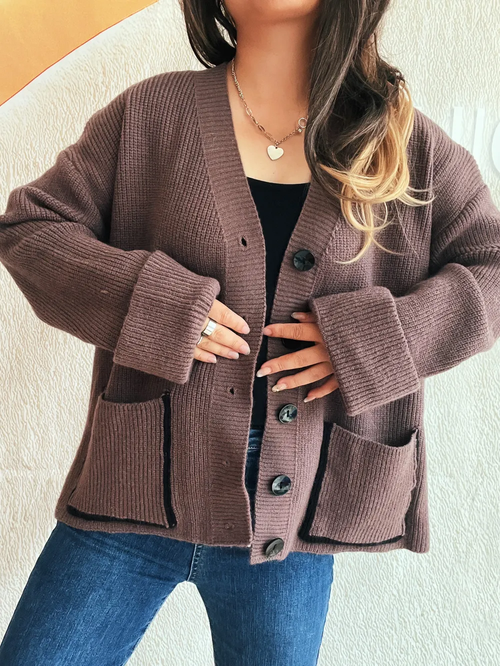 Button-Front Ribbed Cardigan with V-Neck, image 7
