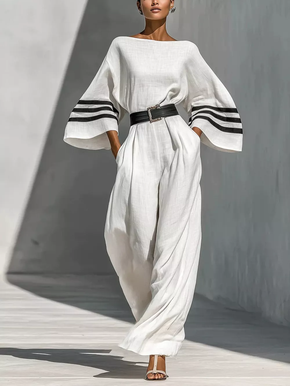 Wide Sleeve and Contrast Striped Jumpsuit, image 2