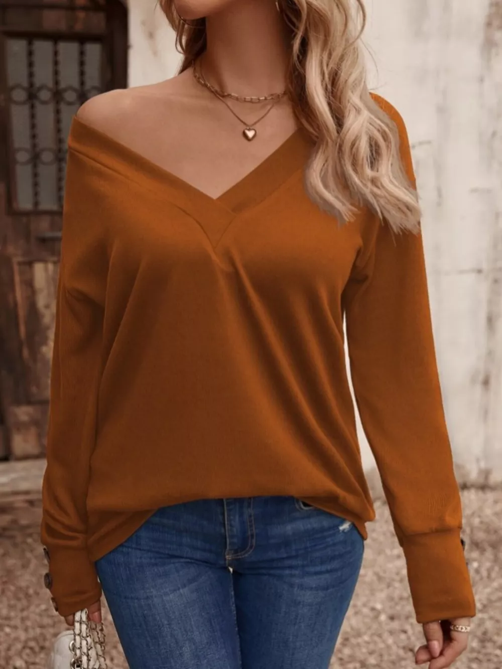 V-Neck Long Sleeve T-Shirt, image 17