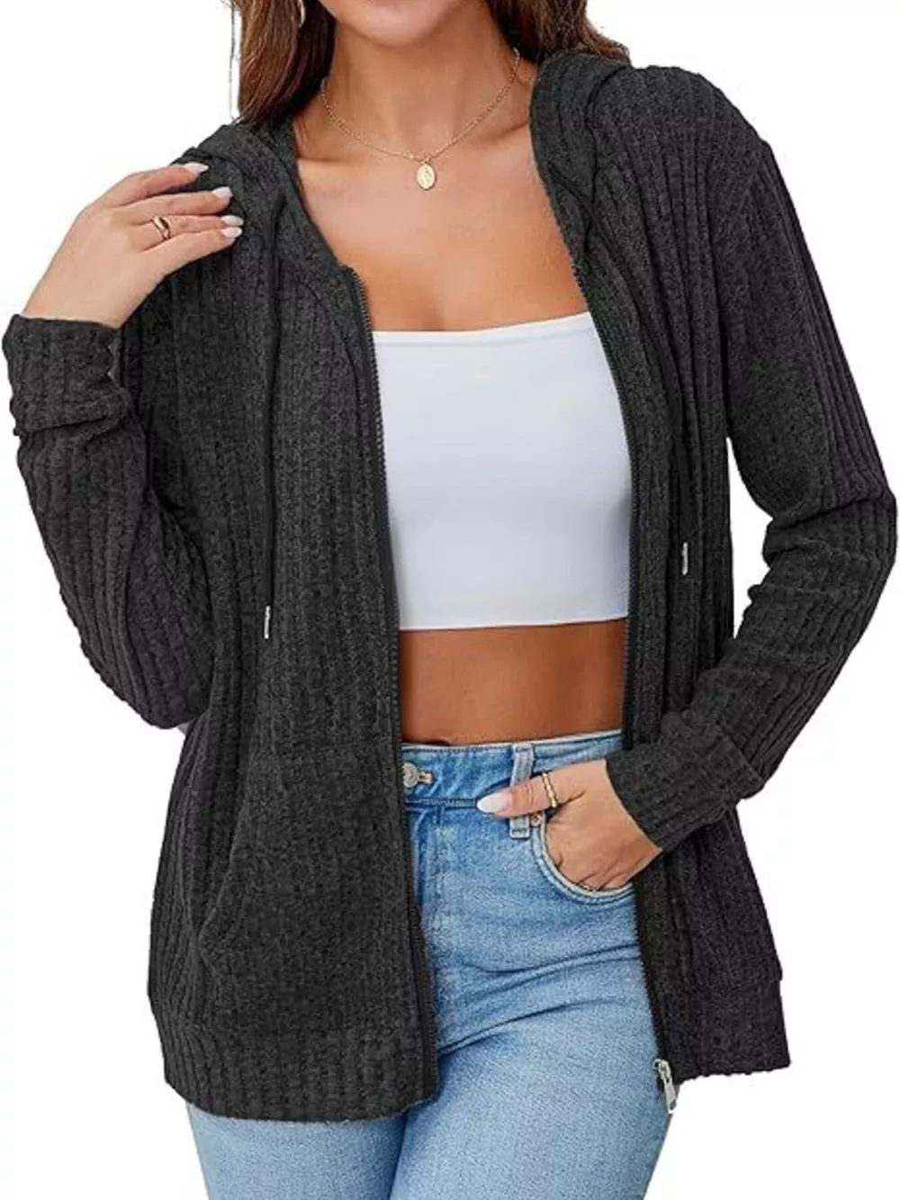 Ribbed Zip Up Hooded Outerwear, image 9