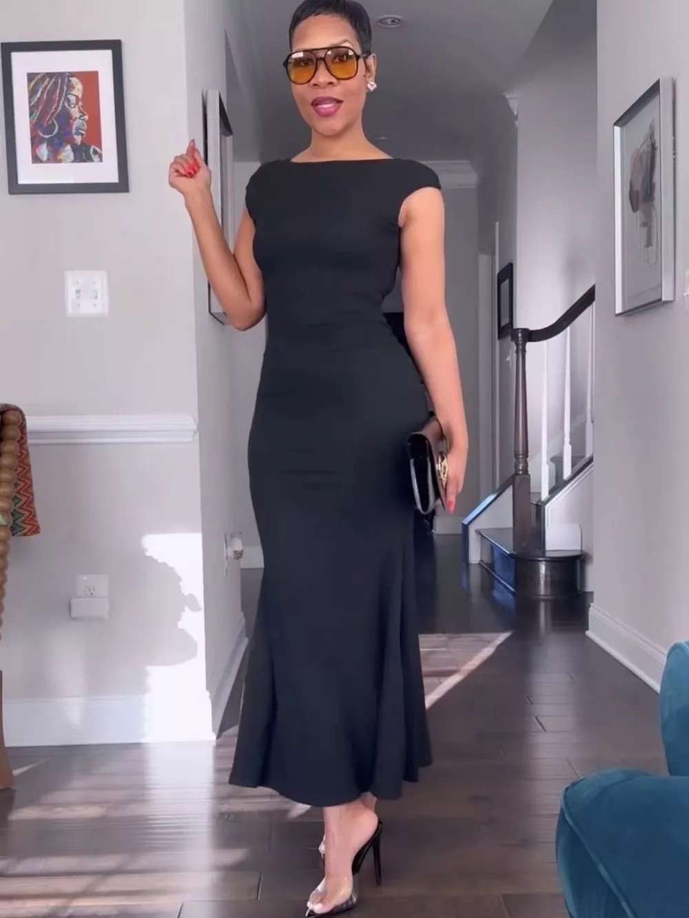 Backless Cap Sleeve Maxi Dress, image 6