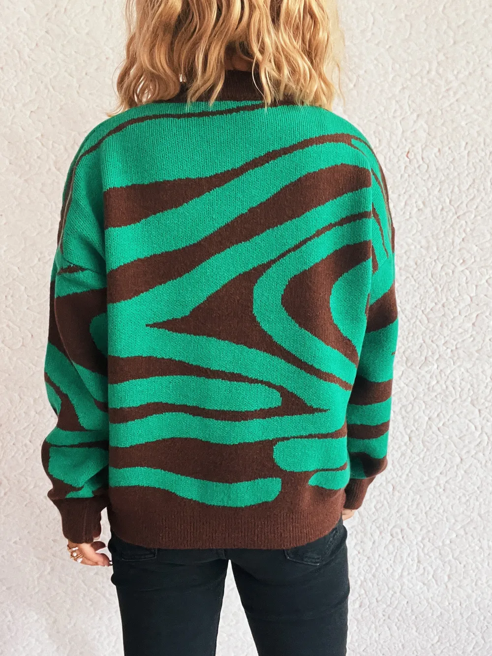 Zebra Print Round Neck Sweater, image 11