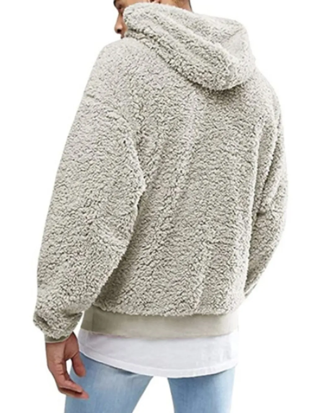Men's Full Size Drawstring Sherpa Fleece Long Sleeve Hoodie Plus Size, image 4