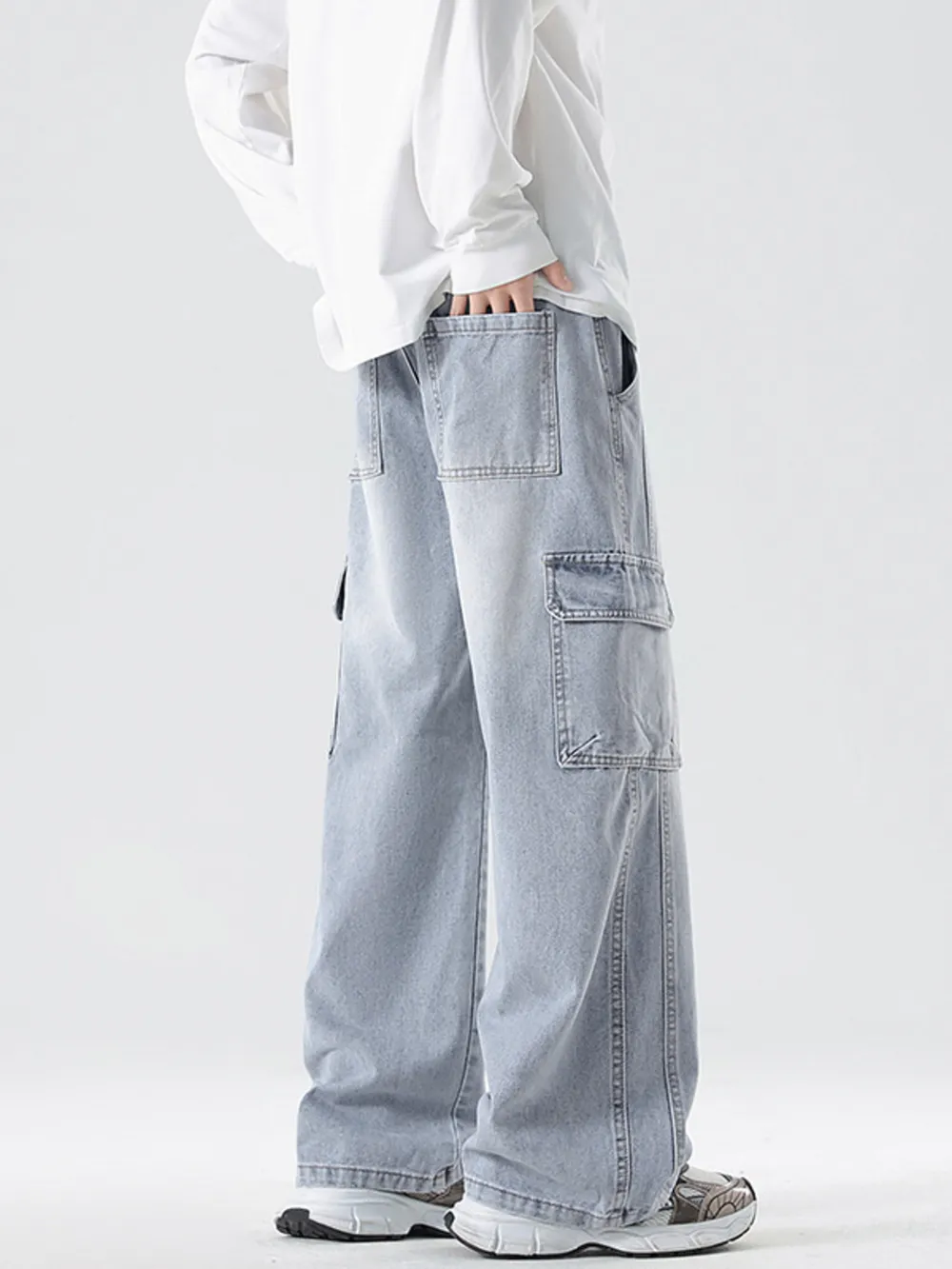 Men's Full Size Wash Wide Leg Cargo Jeans Plus Size, image 9