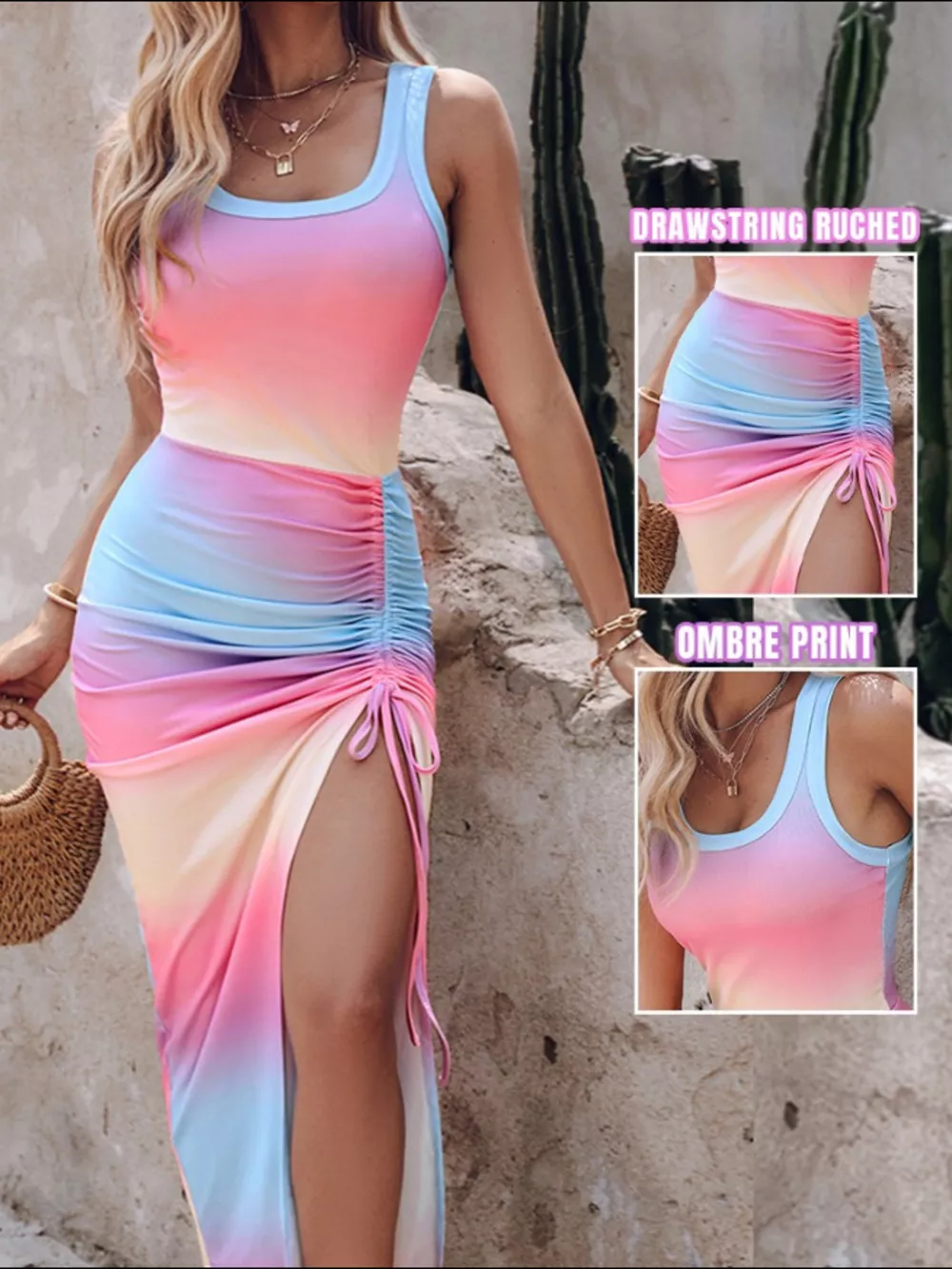 Ruched Slit Sleeveless Midi Dress, image 6