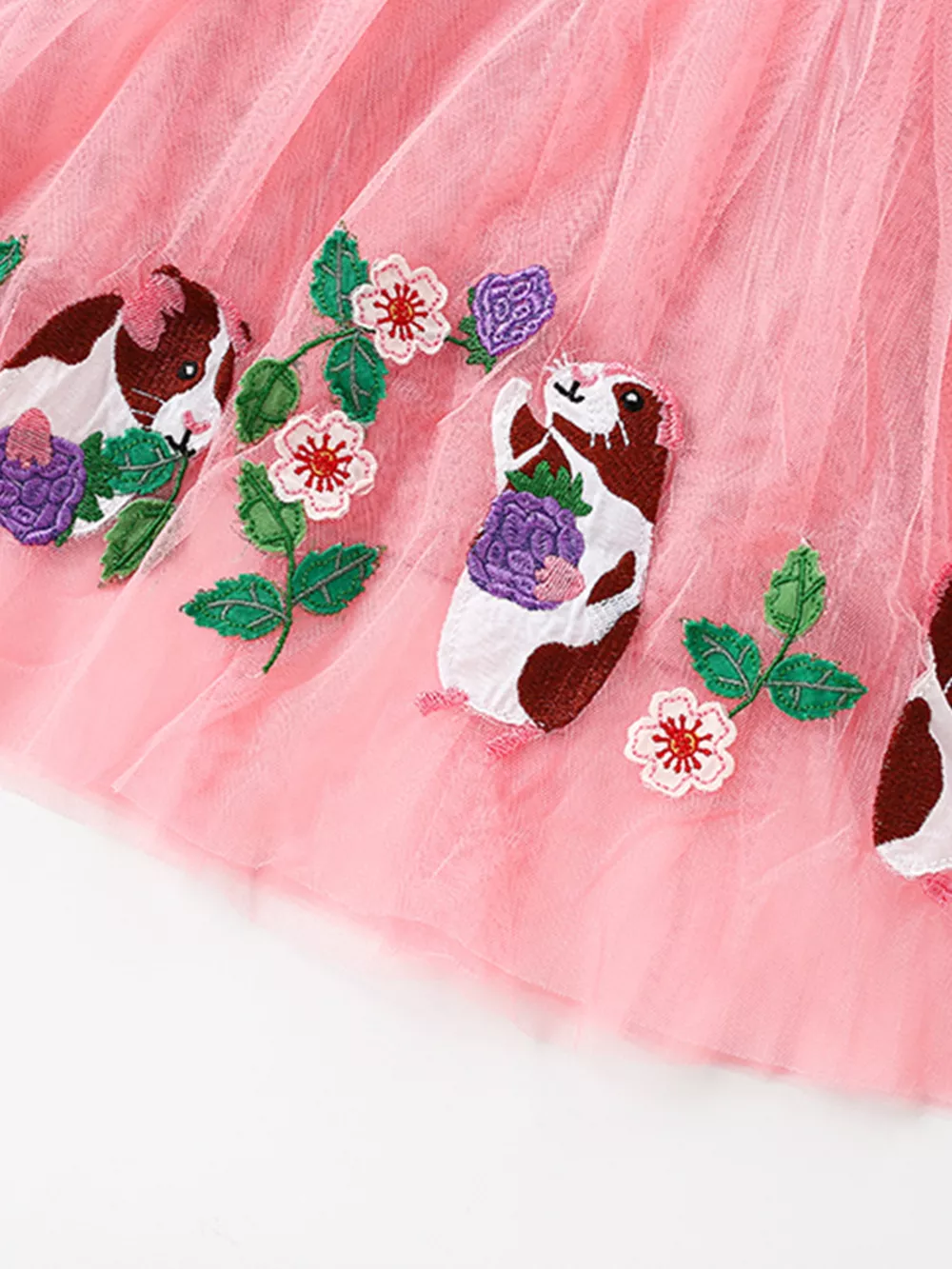 Children's Striped Top Tulle Guinea Pig Embroidered Dress, image 5