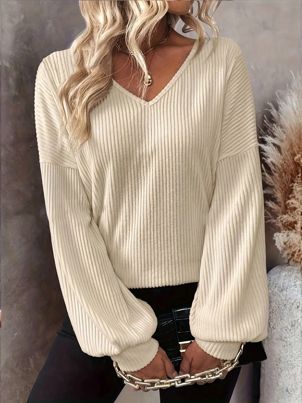 Ribbed Knit Back Bow Tie Blouse, image 4