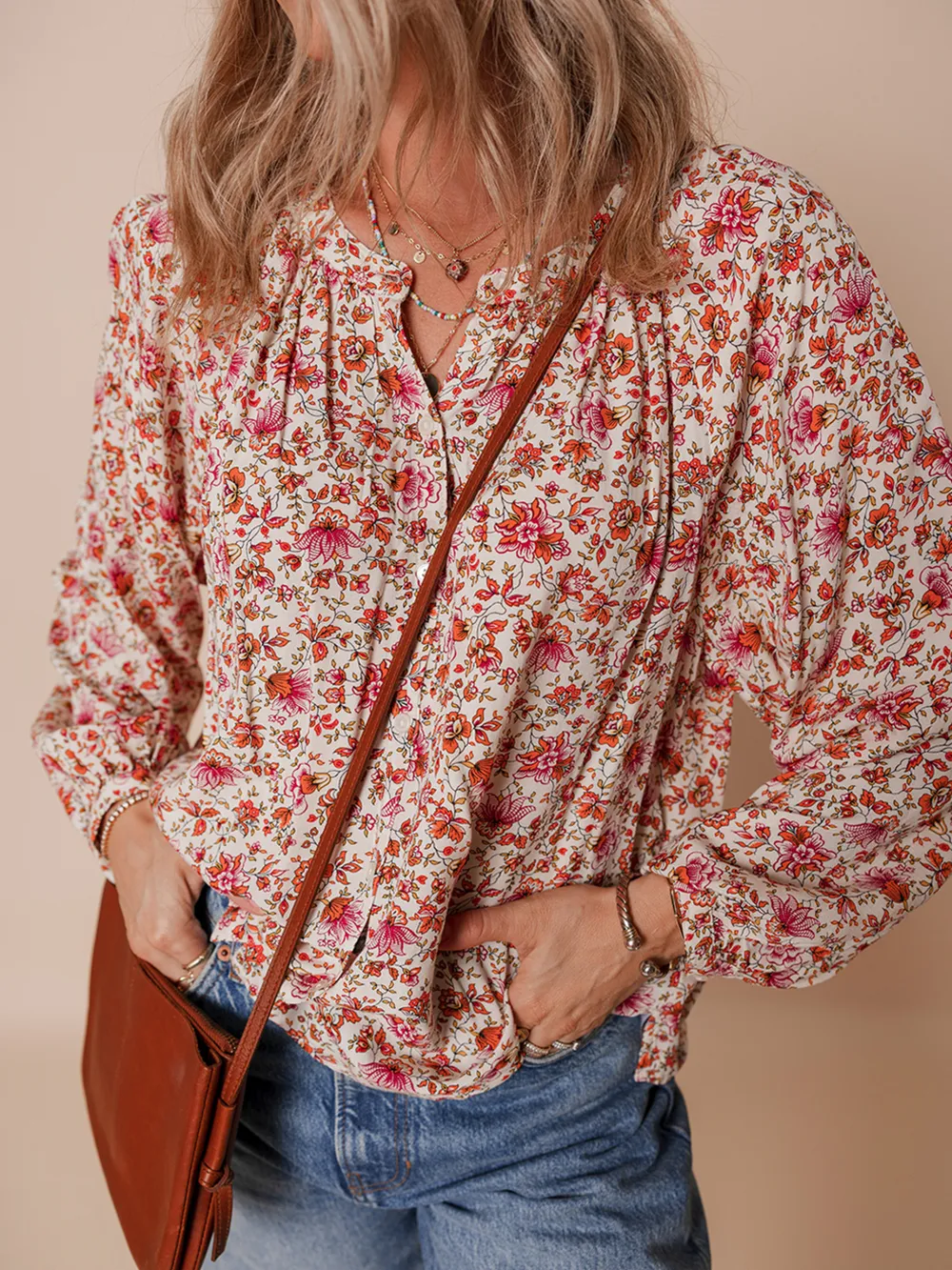 Floral Long Sleeve Button Down Blouse, image 5