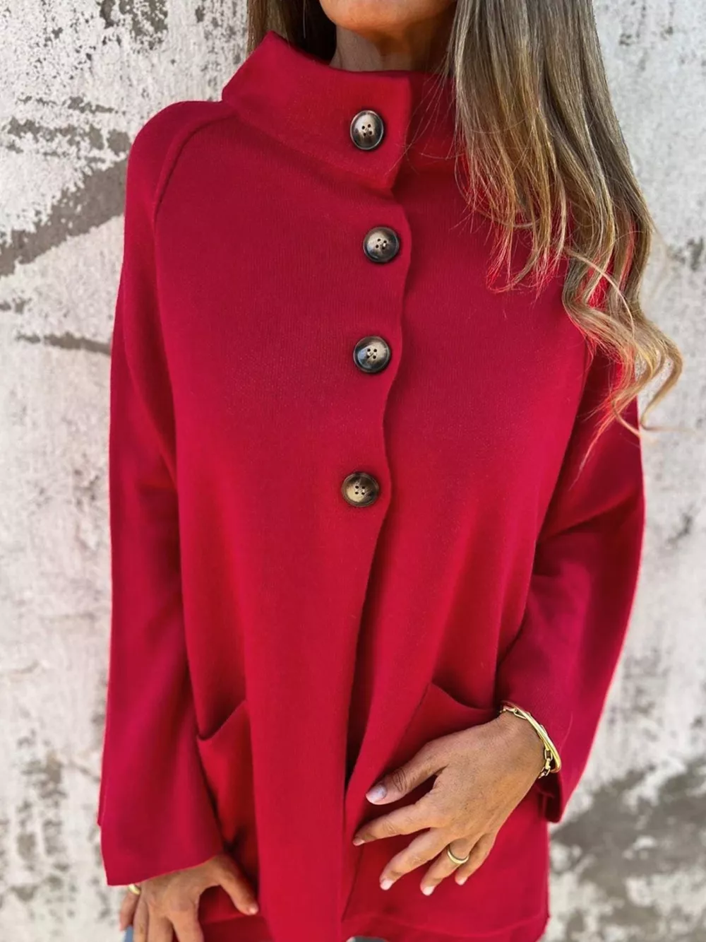 Collared Button Front Wrapped Cardigan, image 3