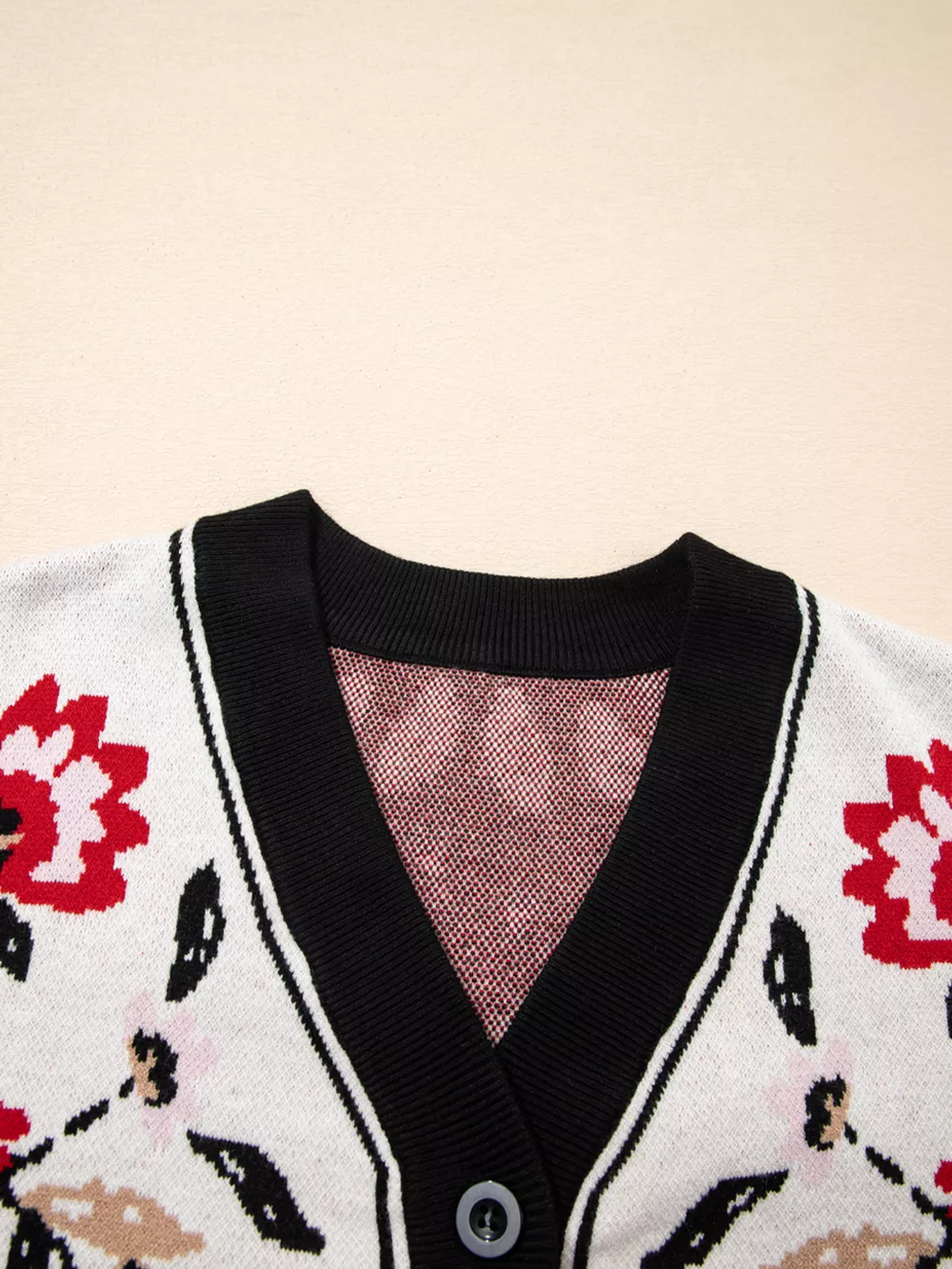 Floral Button Down Cardigan with Geometric Border, image 4