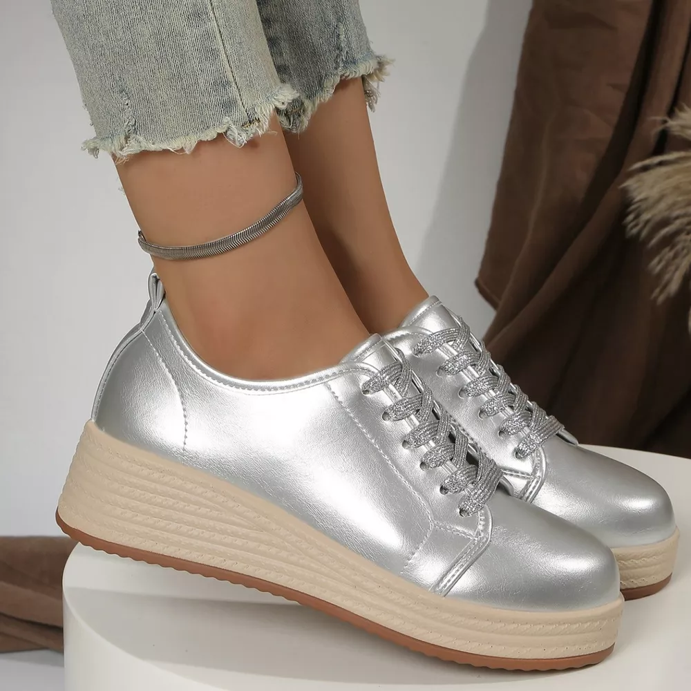 Metallic Platform Sneakers with Height-Increasing Sole, image 7