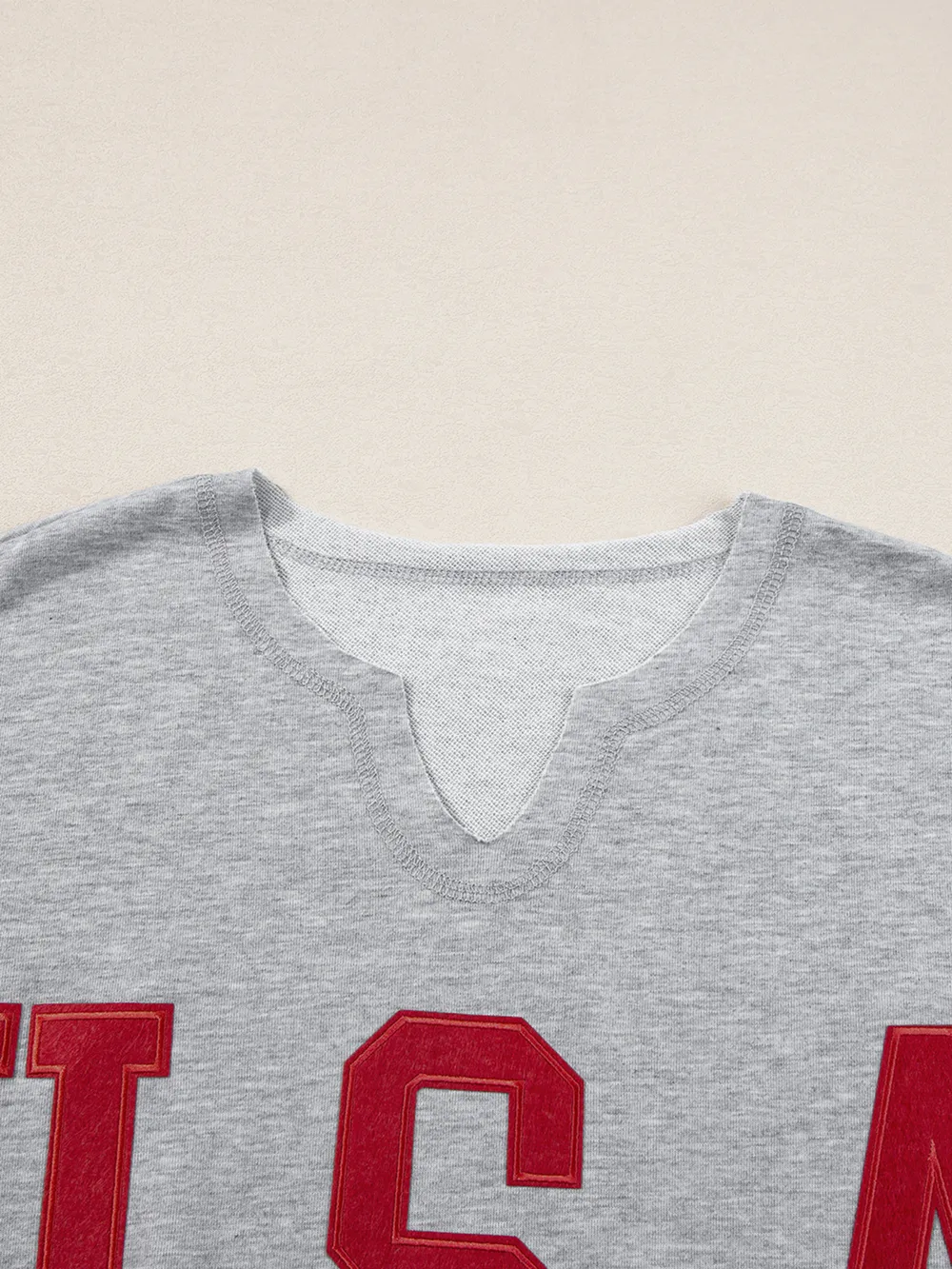 USA Lettering Patch Notched Neck T-Shirt, image 5