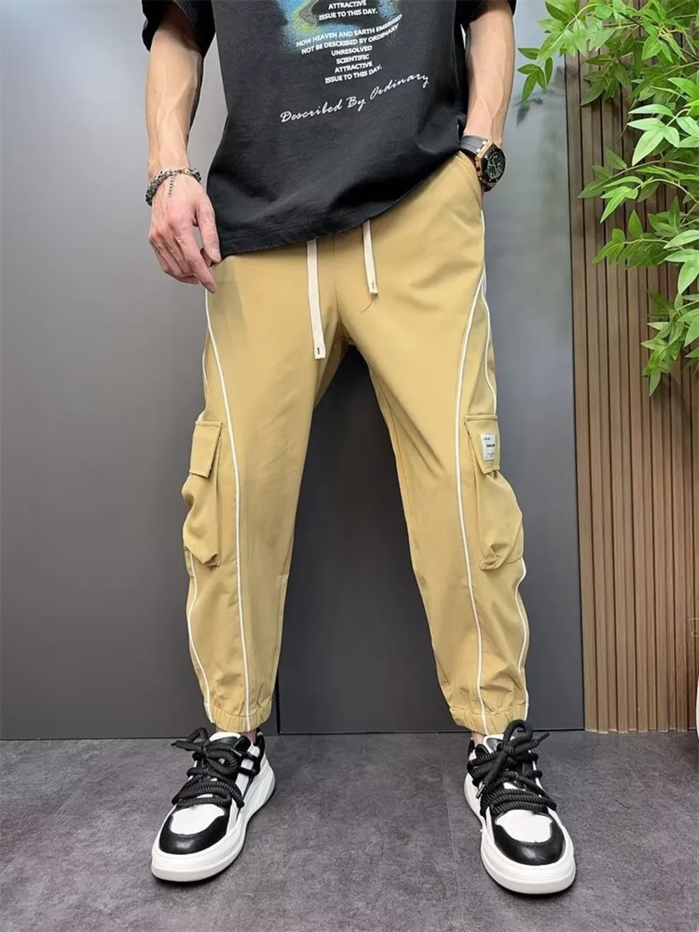 Men's Plus Size Stripe Cargo Joggers, image 6