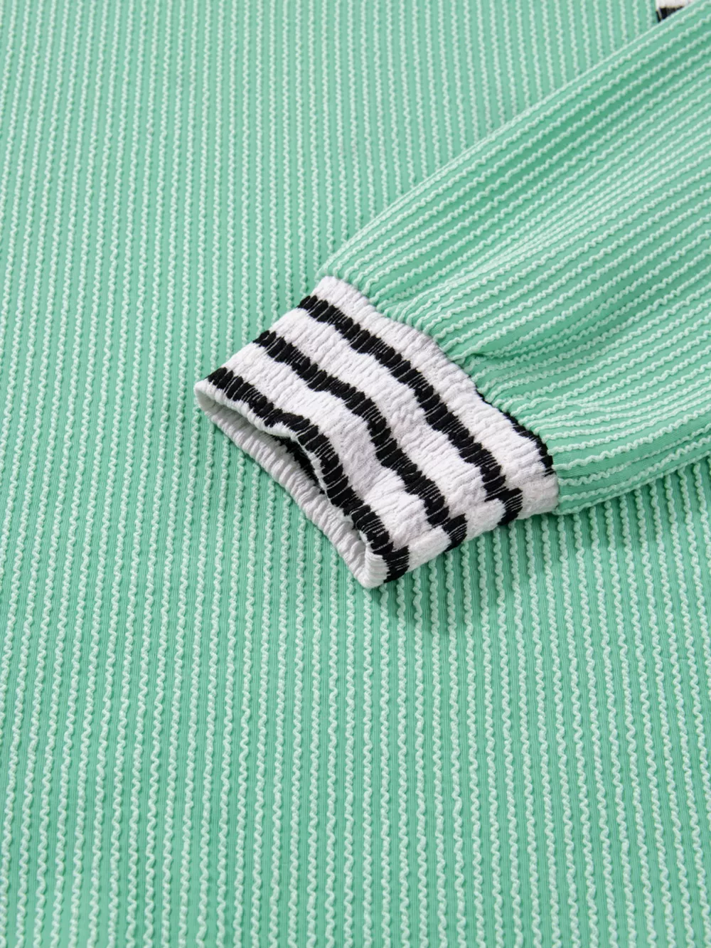 Twisted Ribbed Contrast Round Neck Striped Patchwork Long Sleeve Top, image 7