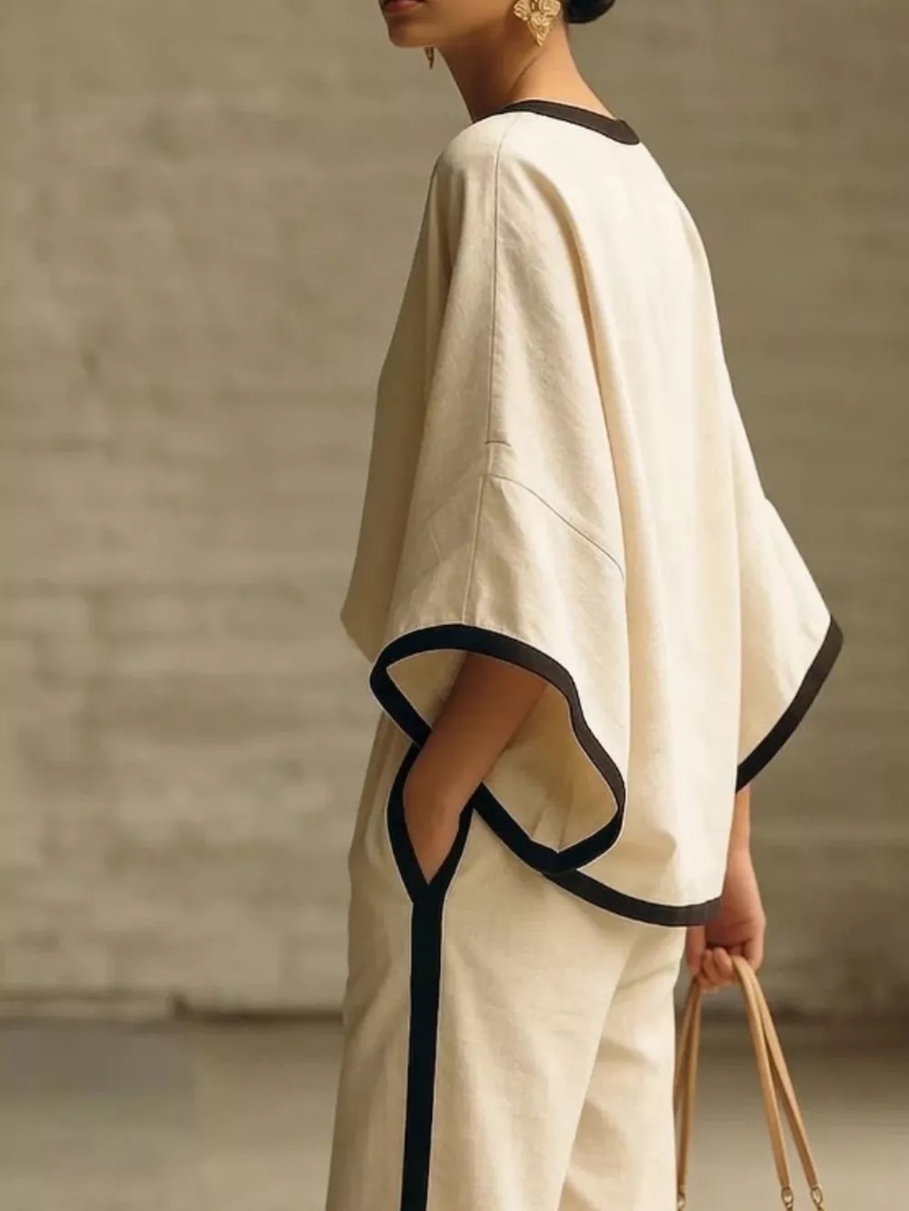 Full Size Contrast Trim Top and Wide-Leg Pants Set Plus Size, image 3