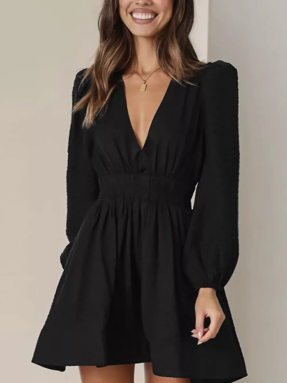 V-Neck Long Sleeve Mini Dress, image 16