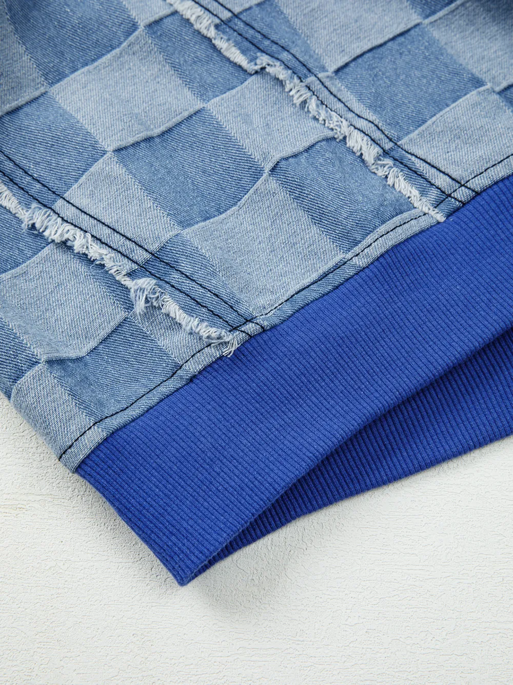 Checkerboard Splicing Raw Detail Oversized Denim Top, image 6