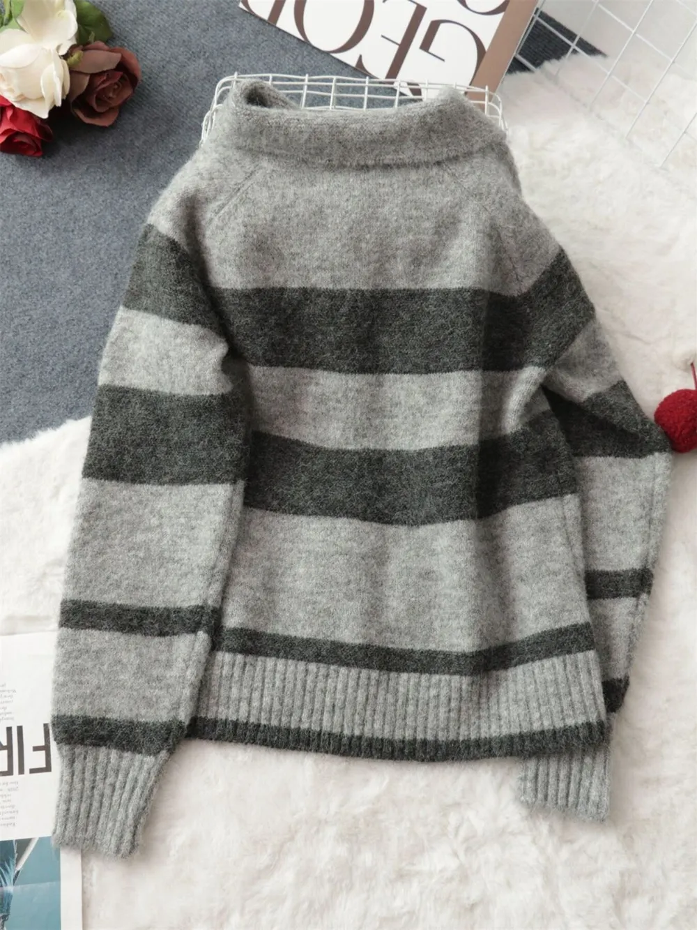 Striped Button-Up Cozy Cardigan, image 18
