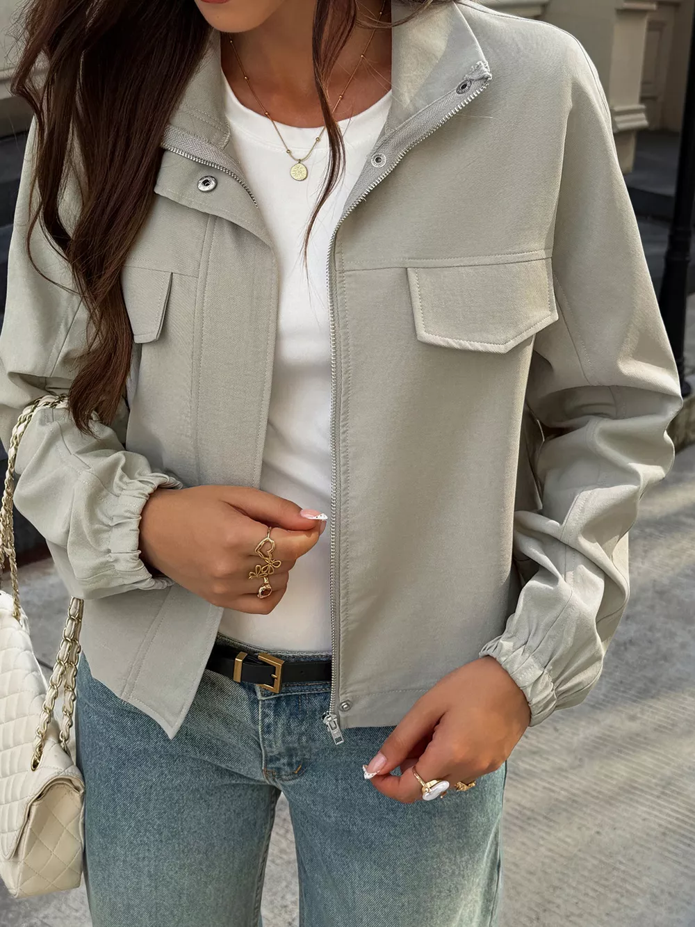 Stand Collar Zip Up Jacket, image 2