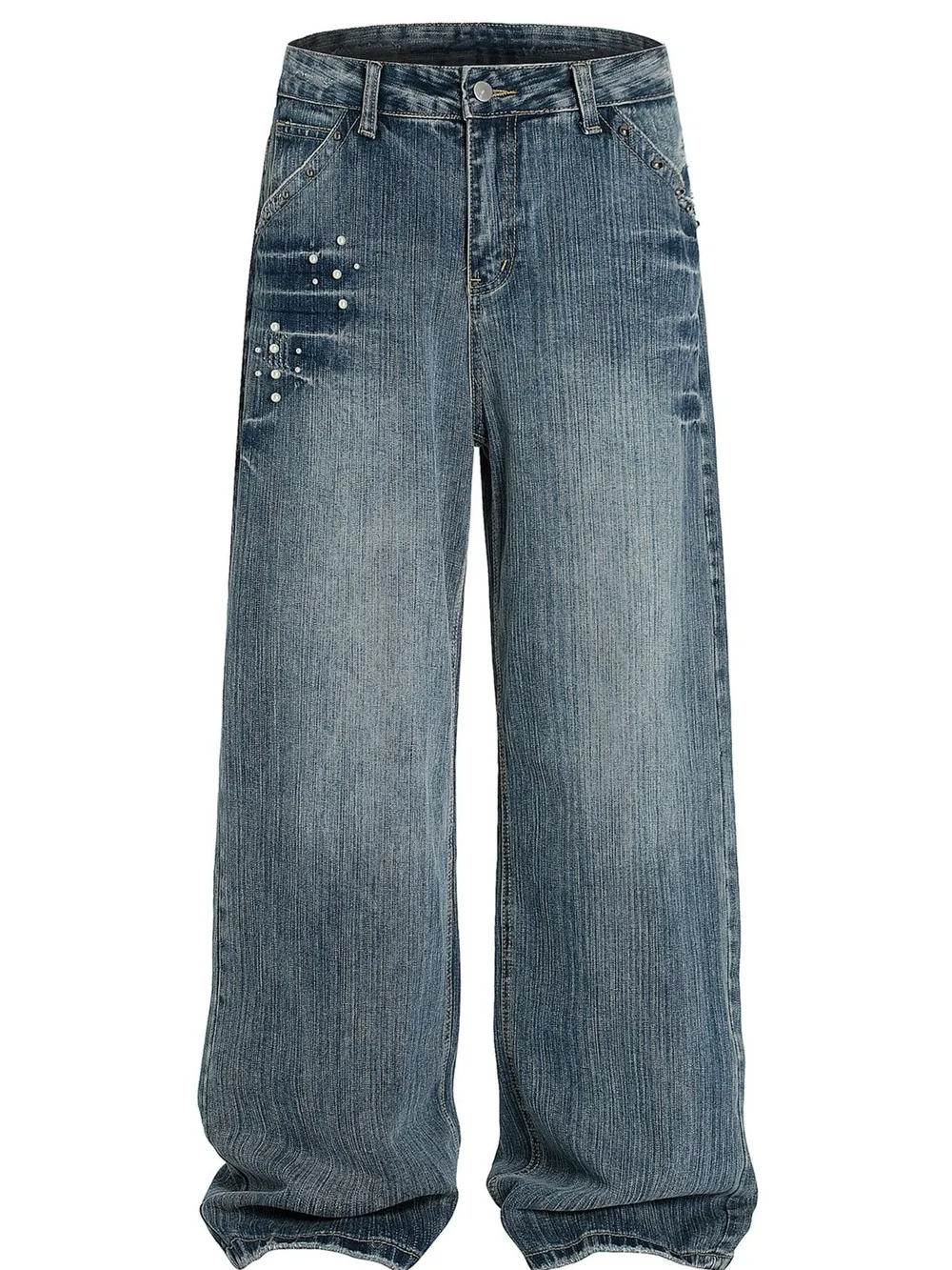 Men's Vintage Wide Leg Pearl Detail Jeans