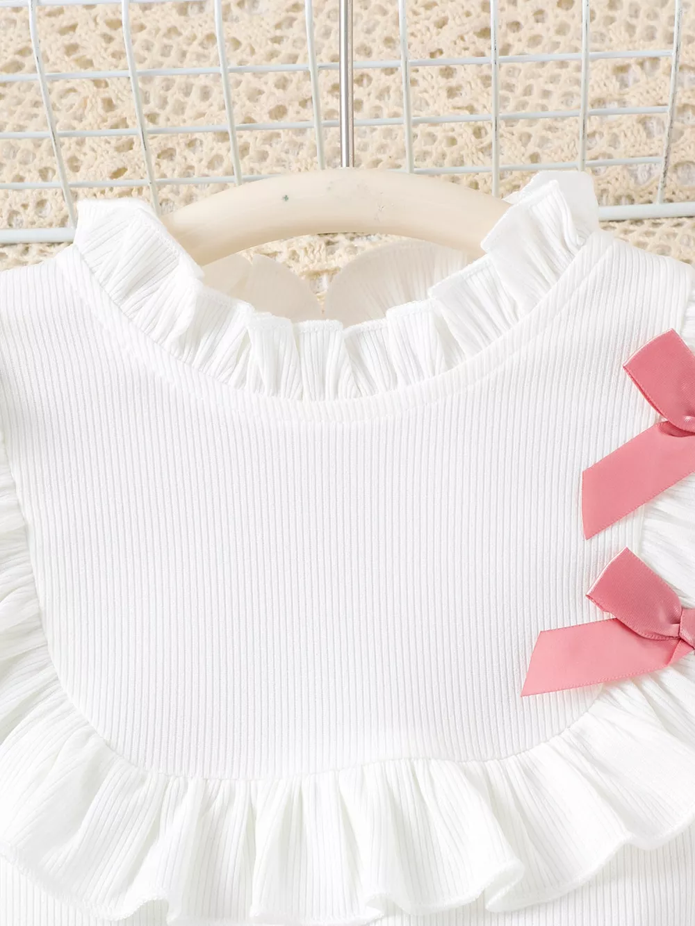 Children's Ruffle Trim Bow Decor Top & Layered Skirt Set, image 3