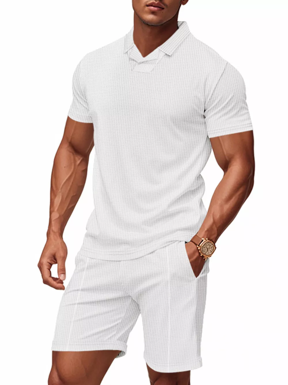 Men's Full Size Casual Short Sleeve Polo and Shorts Set Plus Size, image 11