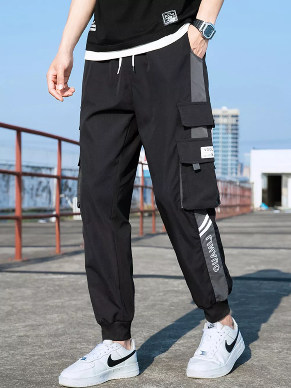 Men's Plus Size Casual Cargo Pants with Drawstring, image 2