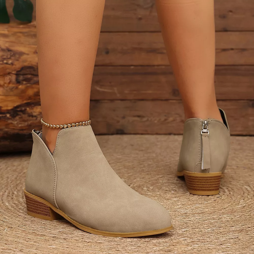Classic Faux Leather V-Cut Ankle Boots with Block Heel, image 10