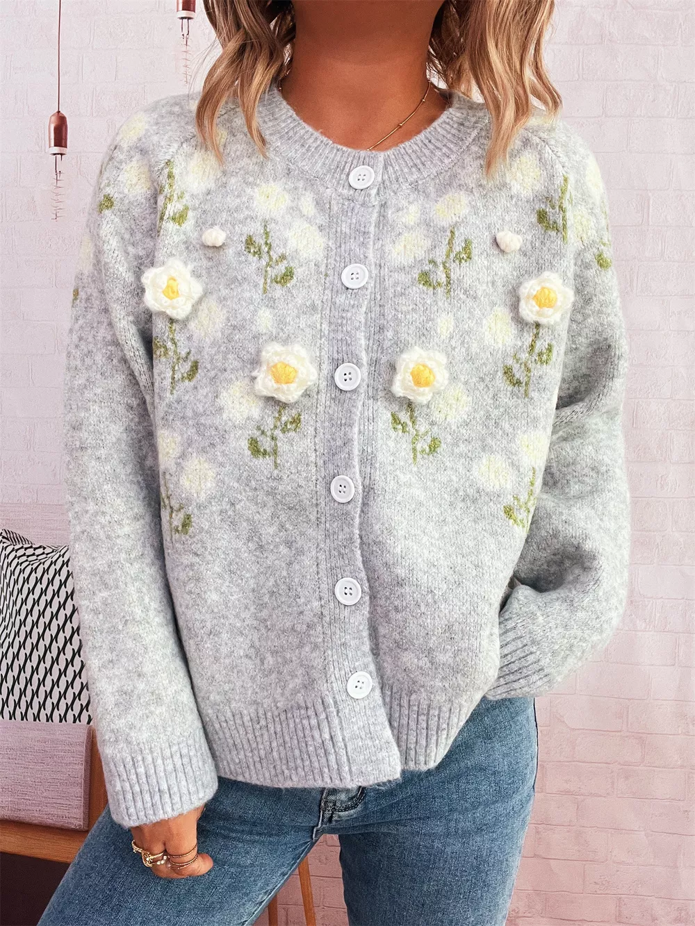 Flower Button Up Long Sleeve Cardigan, image 4