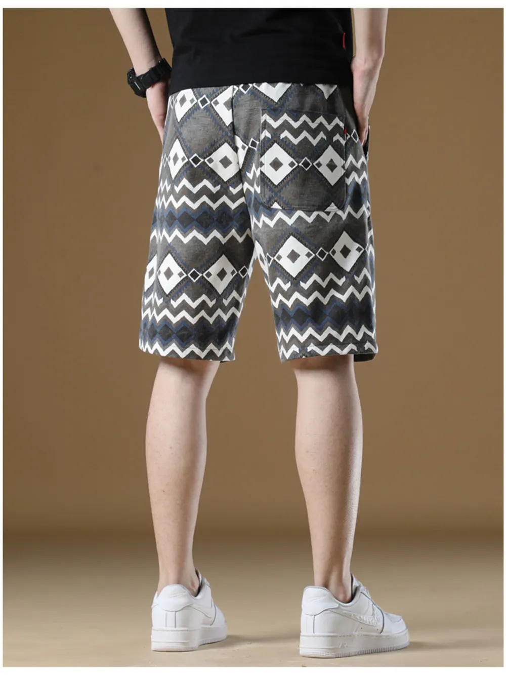 Men's Plus Size Geometric Pattern Drawstring Casual Shorts, image 4